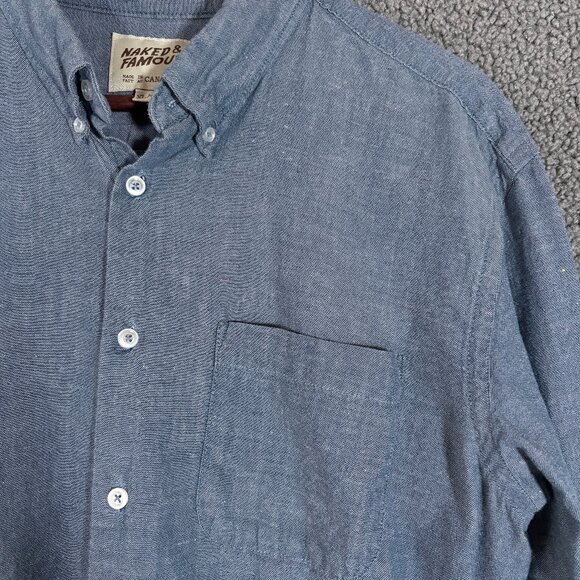 Naked & Famous Japanese Cotton Chambray Button Down Shirt - Men's Size XL - Blue - Picture 3 of 6